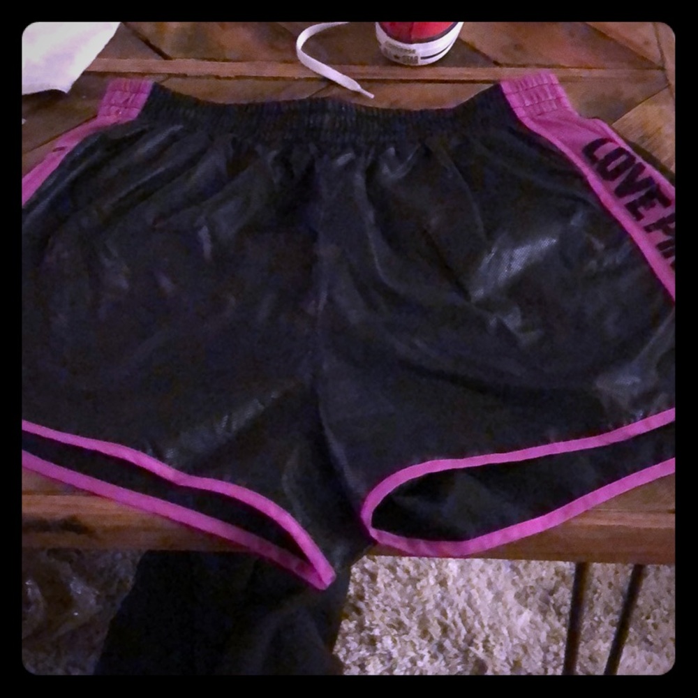 Victoria secrets black w purple outline shorts
